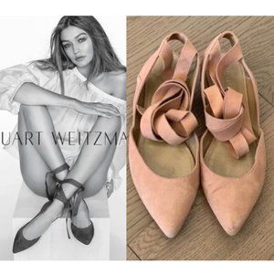Stuart Weitzman Suede Strap Pointed Flats